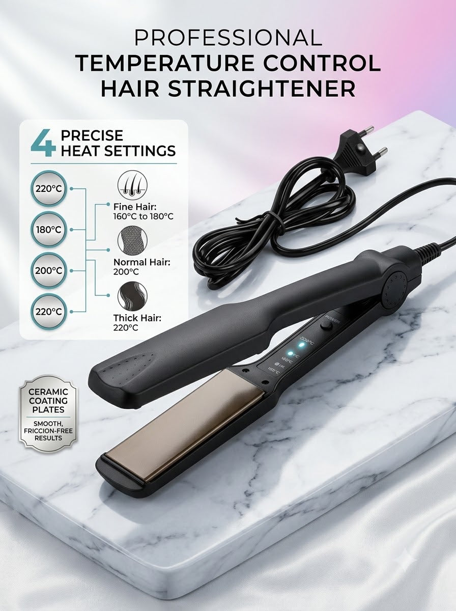 KM 329 Professional Cermaic Plate Hair Straightener ON &amp; OFF Switch with Temperature Control Button for MEN &amp; WOMEN (Black