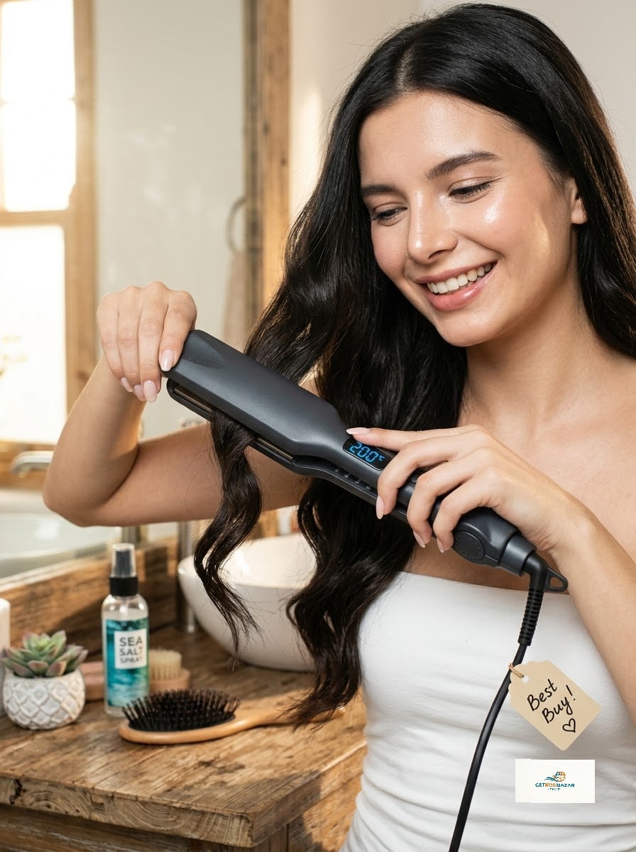 KM 329 Professional Cermaic Plate Hair Straightener ON &amp; OFF Switch with Temperature Control Button for MEN &amp; WOMEN (Black