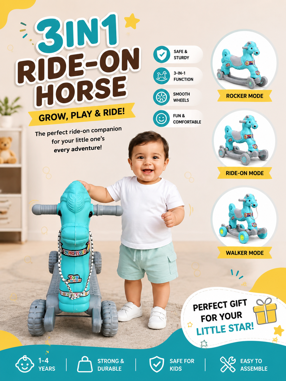Kids Horse Rider Rocker Toys 1--3yrs / 2 in 1 Baby Horse Rider with Rocker / Horse Rider for Kids
